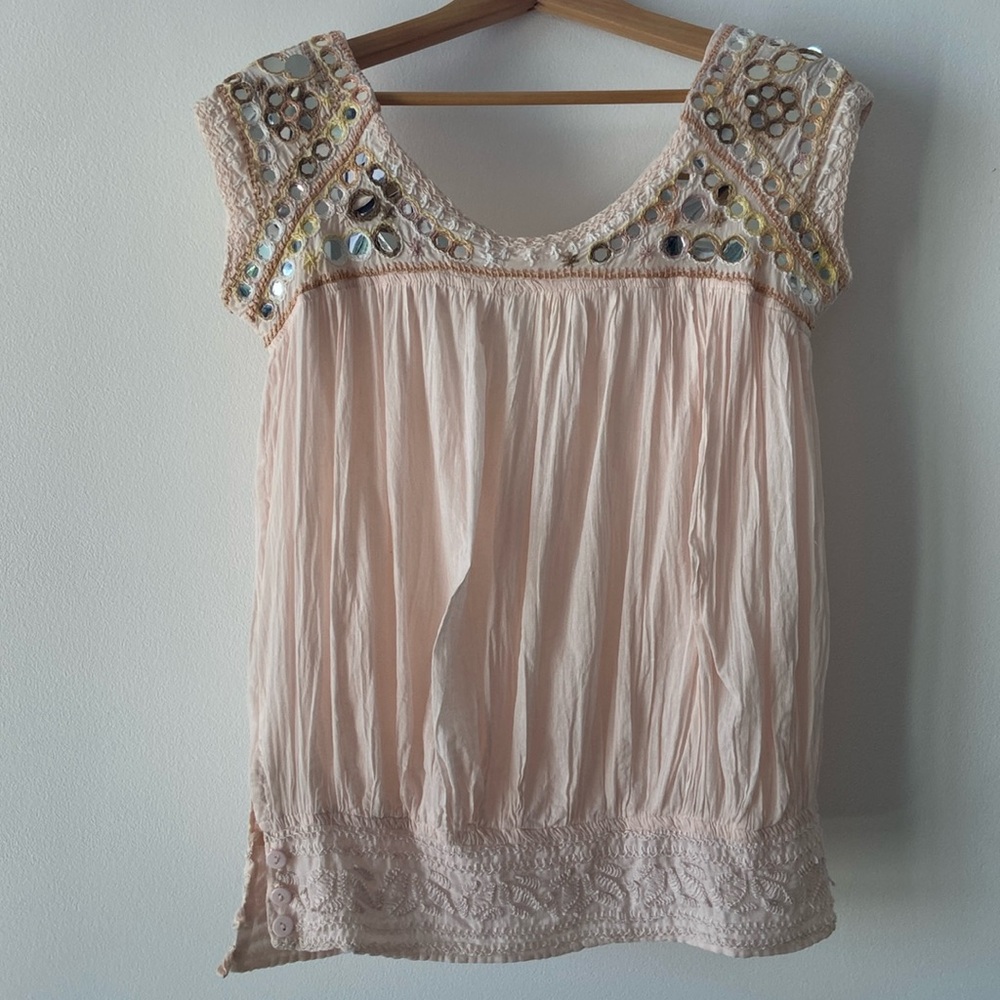 Diab’less pink cotton Indian embroidered blouse